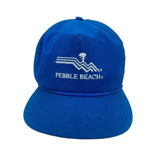 Pebble Beach Adjustable strap Golf Hat Cap Cali Fame VTG Blue Embroidered USA